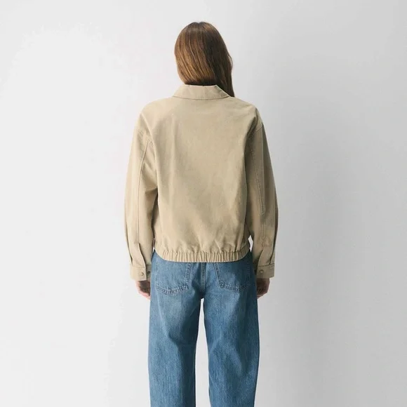Aritzia TNA Caddie Blouson Jacket Cotton Canvas Zip-up Jacket Tan Khaki Size M - Picture 3 of 12